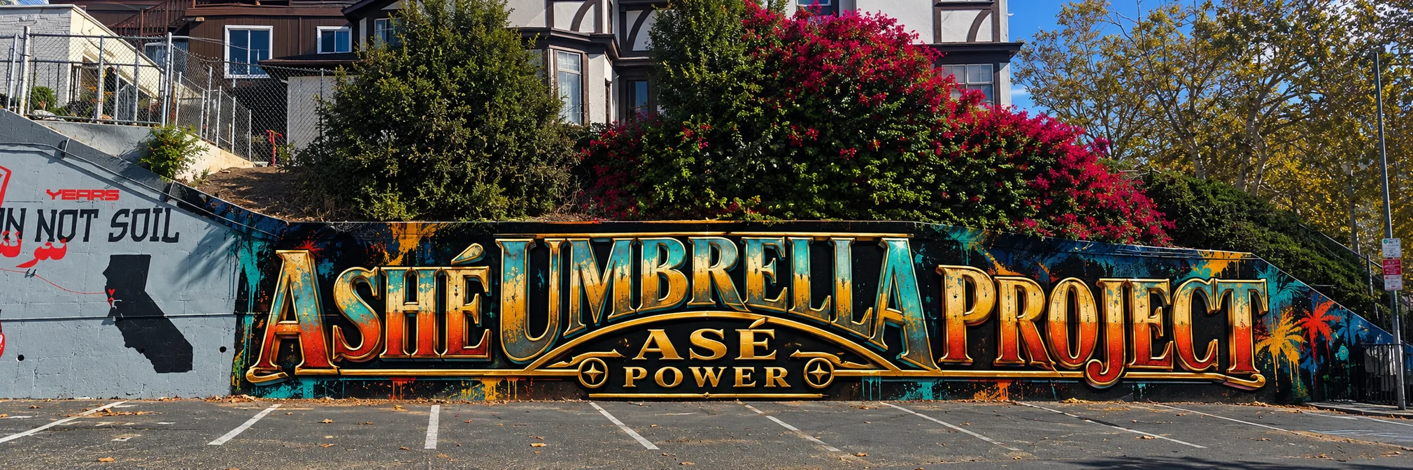 Illustrative ASHÉ Umbrella Project mural concept on an Oakland wall